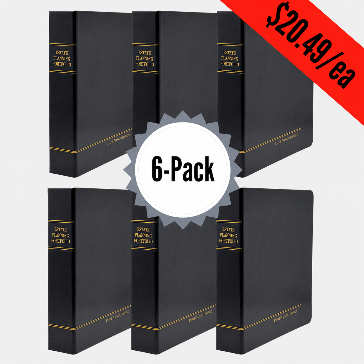 6 Pack, Classic Black | Estate Planning Portfolio Binders | Hardcover