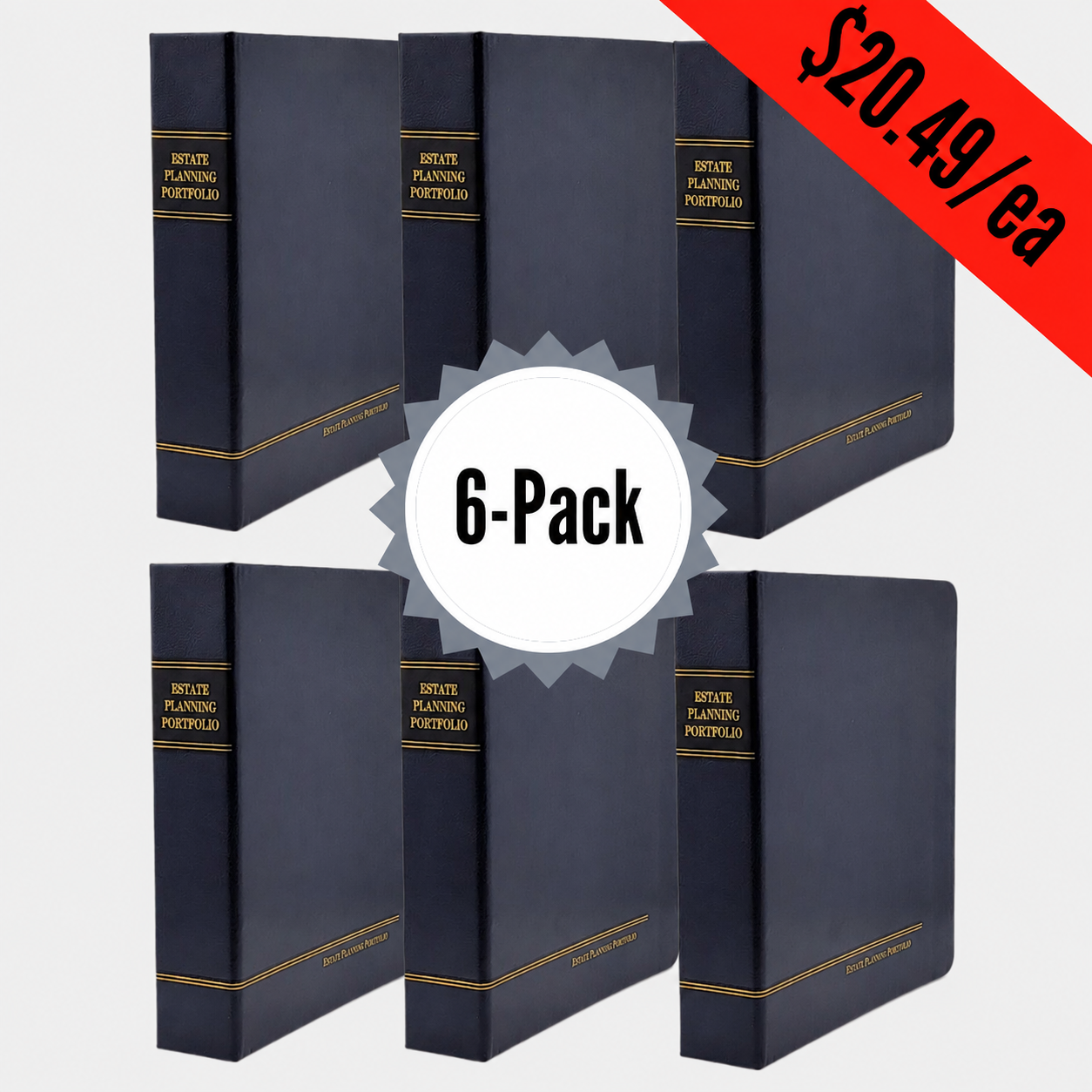 6 Pack, Professional Navy | Estate Planning Portfolio Binders | Hardcover