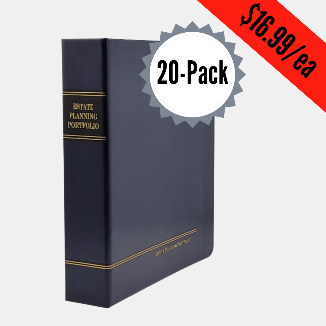 20 Pack, Professional Navy | Estate Planning Portfolio Binders | Hardcover