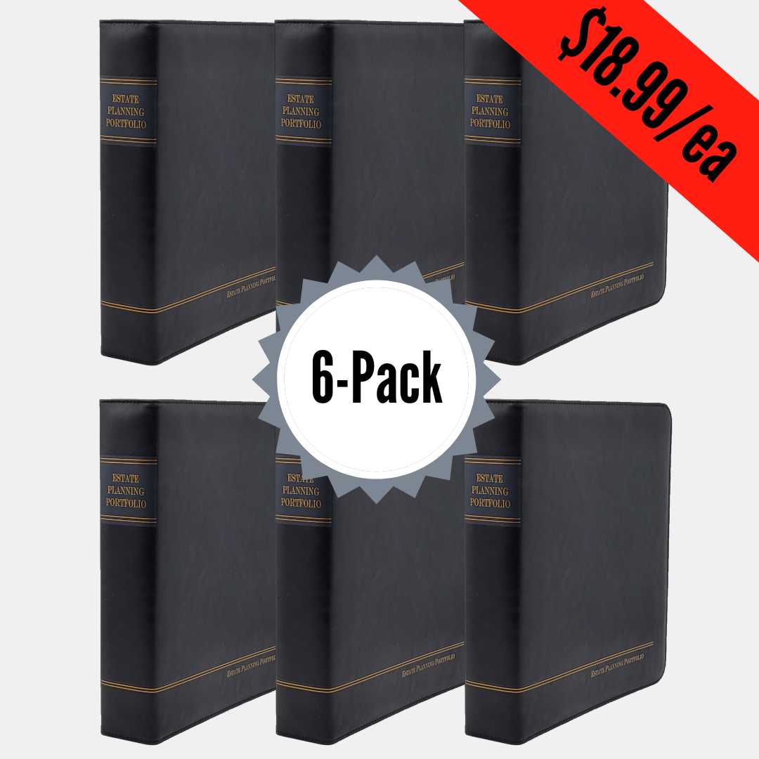 6 Pack, Classic Black | Estate Planning Portfolio Binder | Premium Padded Cover Binder
