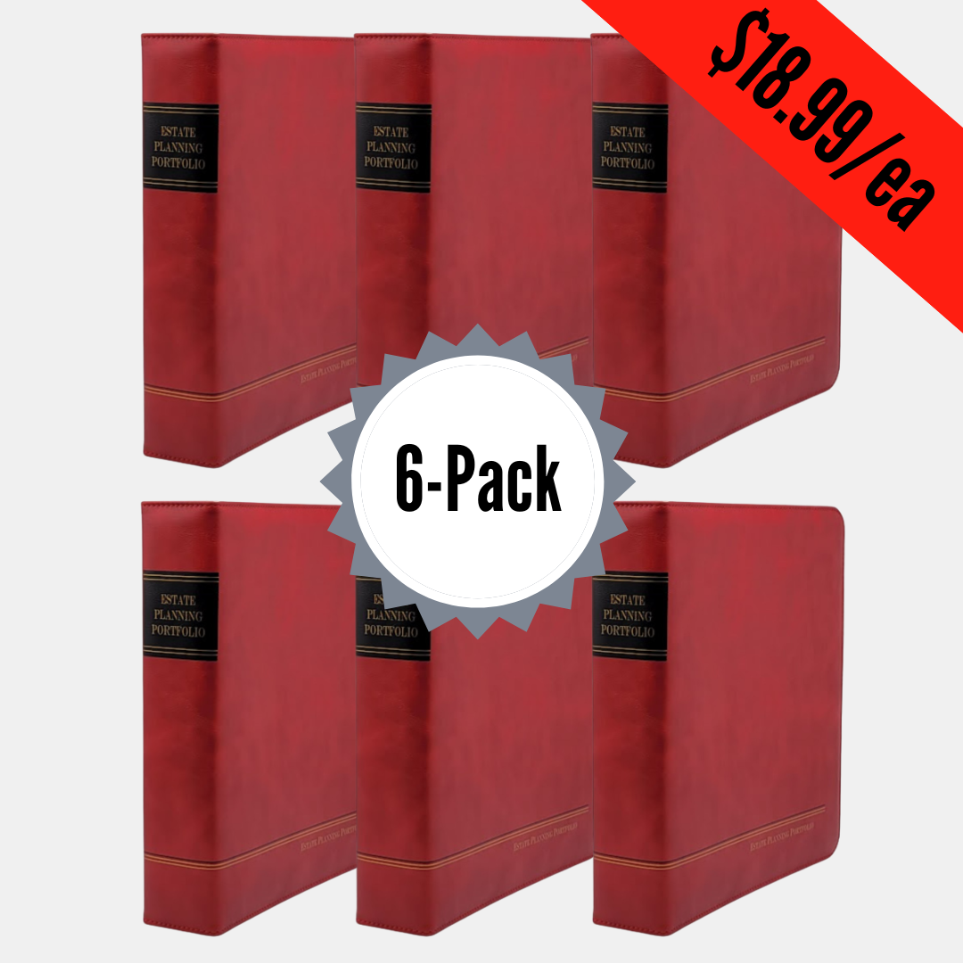 6 Pack, Bold Red | Estate Planning Portfolio Binder | Premium Padded Cover Binders